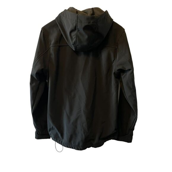 ATHLETIC WORKS Black Hooded Rain Fall Fleece Lined Zip Up Jacket Coat S - Picture 3 of 8